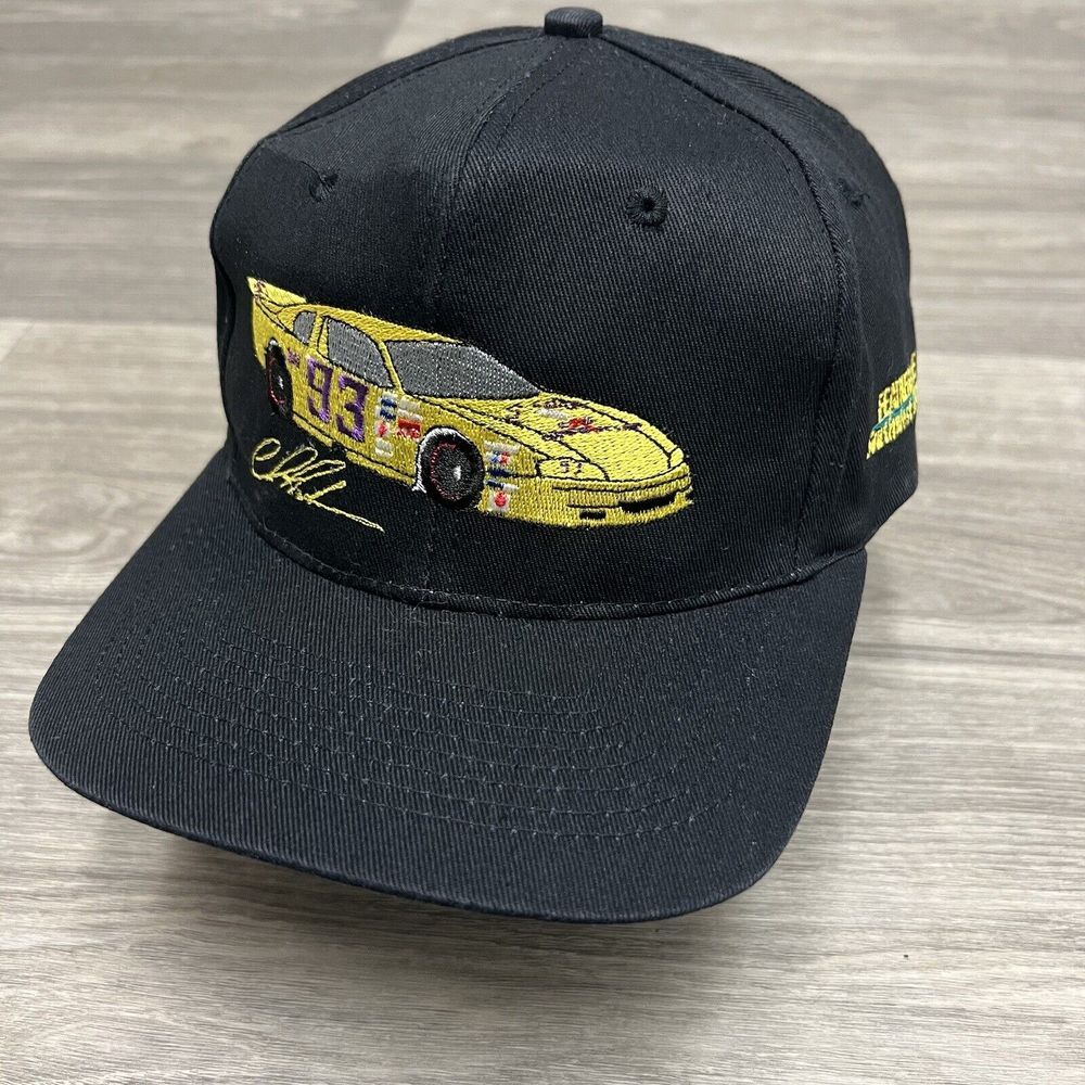 Vintage 90s NASCAR Racing Snapback‎ Hat Black Yellow Embroidered Dirt Track